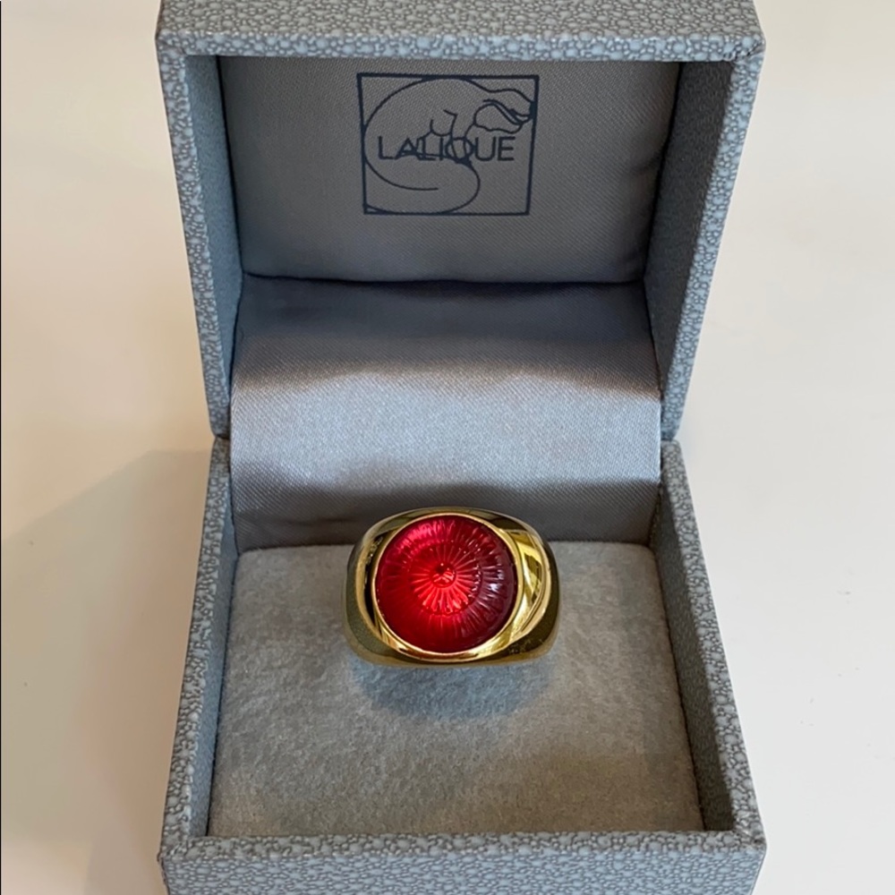 Lalique red crystal ring